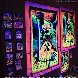 Blacklight Tapestry UV Cool Trippy Psychedelic Surreal Art Wall Hanging Skull